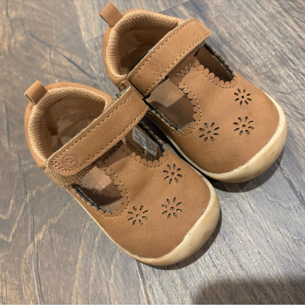Stride Rite Tan Baby Shoes with Floral Cutouts